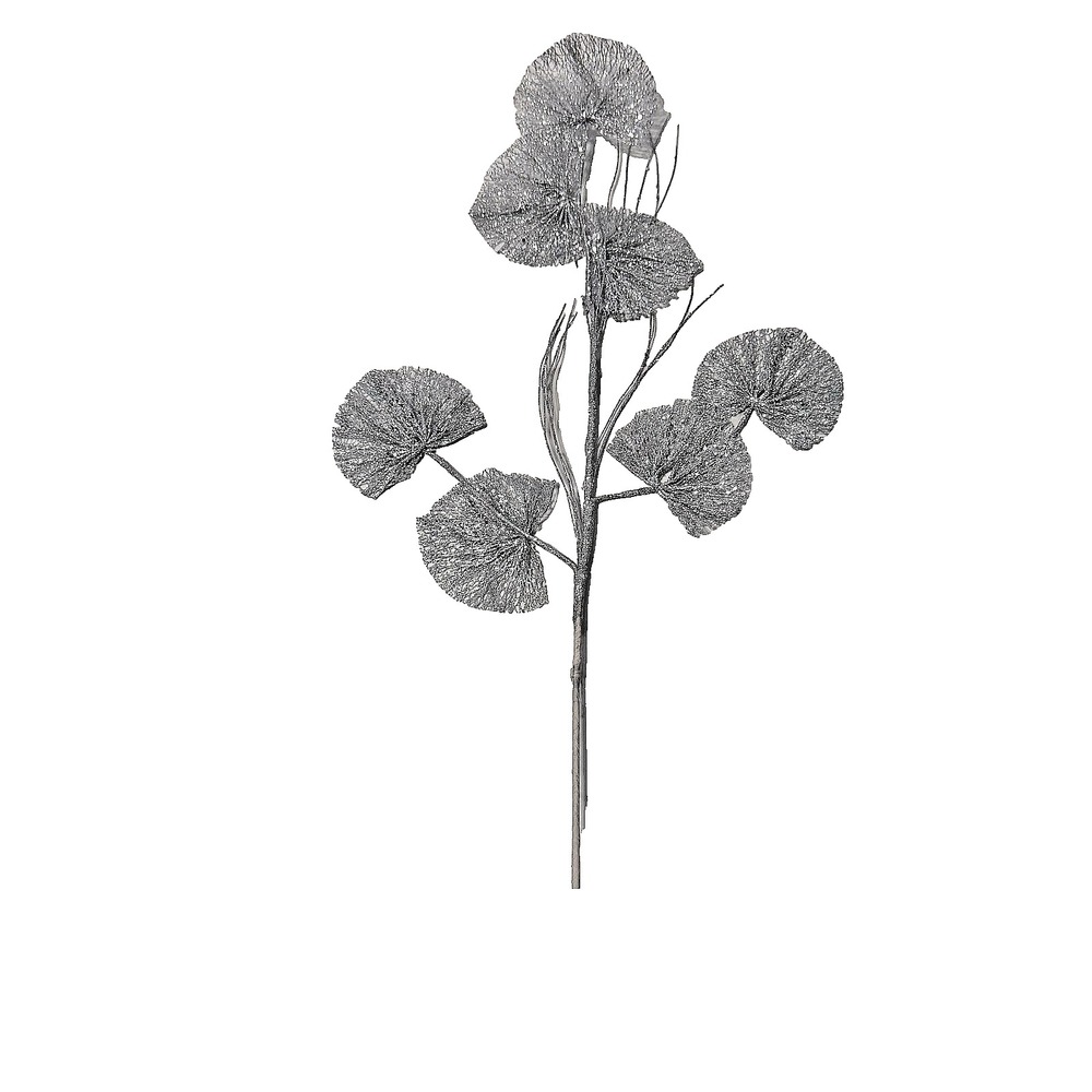 Set of 6 Silver Glitter Fan Coral Ginkgo Leaf Spray 31" Christmas Tree Picks